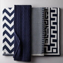 Navy and White Cotton Throws - Throws