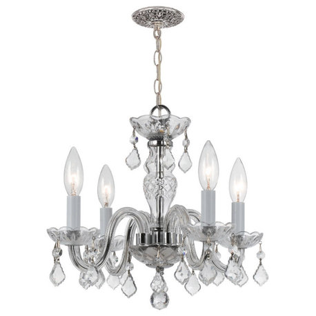 Traditional Crystal 4 Light Mini Chandelier, Polished Chrome, Clear Italian