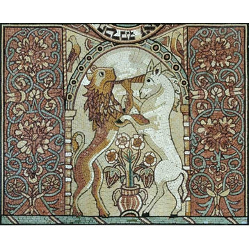 Medieval Jewish Art Mosaic Hodorov Unicorn, 31"x39"