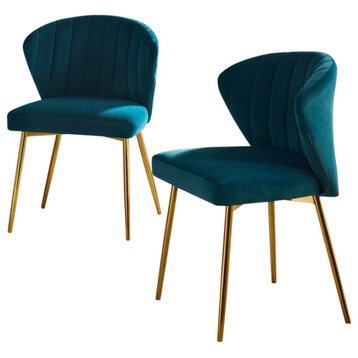 Milia Modern Audrey Velvet Dining Chair With Metal Legs Set of 2, Teal