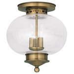Livex Lighting - Harbor Ceiling Mount, Antique Brass - This elegant solid brass flush mount from the Harbor collection will add a warm glow to any living space. It features a antique brass finish embellished with decorative etched metal details and hand blown seeded glass.
