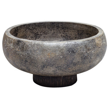 Rustic Minimalist Aged Black Terra Cotta Bowl, Decorative Centerpiece Pottery
