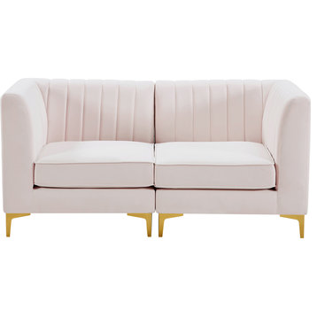 Alina Velvet Upholstered 2-Piece Modular Sectional, Pink
