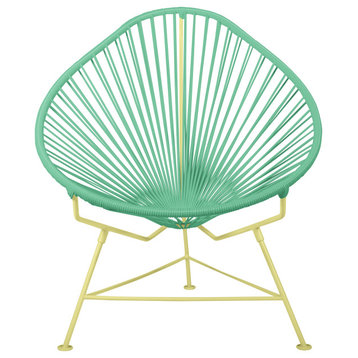Acapulco Indoor/Outdoor Handmade Lounge Chair New Frame Colors, Mint Weave, Yellow Frame
