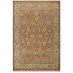 Bareens Designer Rugs - Pak Persian Paulina Rust/Beige Wool Rug - 8'10'' x 12'1'' - Designed with mesmerizing intricacy and gorgeous color palette, this hand-knotted masterpiece demonstrates the beauty and electrifying thrill of Pak Persian art. These meticulously hand-knotted Pak-Persian rug is made with pure wool and features breathtaking traditional, transitional, and tribal designs in bold luxurious color pallets. Known for their intricate designs these rugs are a reproduction of Persian rugs, made in Pakistan with unique Mughal designs. Made by master weavers using the same Persian texture, design and dying technique, we wanted to produce the most significant manifestation of Persian art, life, and culture. This rug is most famous for its exceptional quality, incredible designs, patterns, and vibrant rich color. Pak-Persian rugs made with Persian weave with high knot counts, which enables the high intricacy and detail found in the patterns are also referred to as "State of art", each color adds a rich beautiful detail in the artwork of this rug. The design, color, and beautiful chromatic composition with a vibrant sheen with intricate designs, exude beauty, elegance, and quality make this rug a masterpiece of its own.