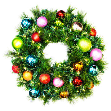 2' Pre-Lit Warm White LED Sequoia Wreath Decorated With The Tropical Ornament