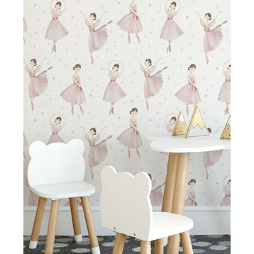 Ballerina Peel and Stick Vinyl Wallpaper, Pink, 24"w X 60"h