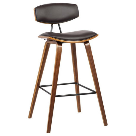 Armen Living Fox 28.5" Modern Faux Leather Bar Stool in Walnut/Brown