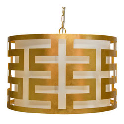 Worlds Away Hicks Gold Leafed Greek Key Pendant - Chandeliers