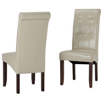 Deluxe Tufted Parson Chair (Set Of 2) In Satin Cream Faux Leather