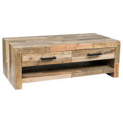 Rustic Coffee Tables Kosas Home Norman Reclaimed Pine 4 Drawer Coffee Table, Natural Multi-Tone