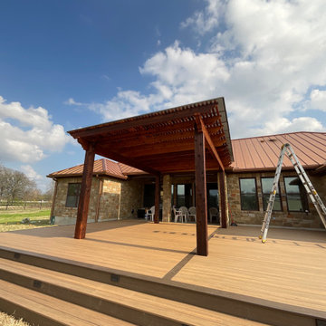 Cedar pergola and composite deck with lighting