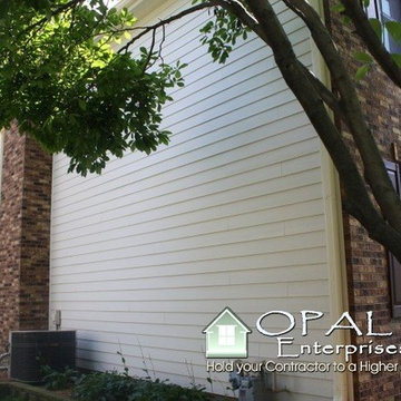 Hardie Sail Cloth fiber cement siding & trim. Naperville home w brick & siding.
