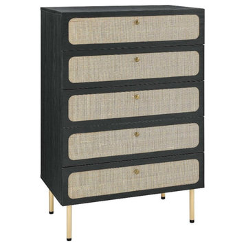 Modway Chaucer 5-Drawer Particleboard and Rattan Chest in Black