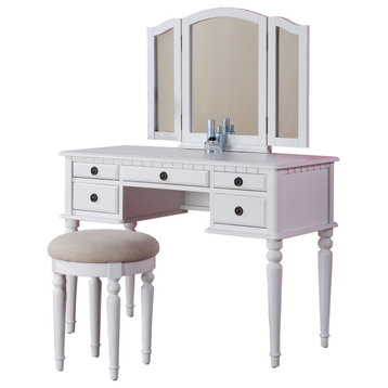 Vanity Set with Tri-Fold Mirror,White