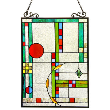 Mondriaan Tiffany-Glass Window Panel 17.5"x25"