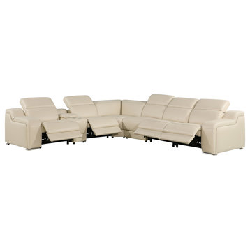 Marco-7-Piece, 4-Power Reclining Italian Leather Sectional, Beige