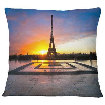 Paris Eiffel Towerat Beautiful Sunrise Landscape Photography Pillow, 16"x16"