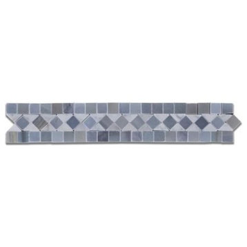 2"x12" Carrara Bias Border Listello, Blue-Gray, Honed, Marble, Set of 50