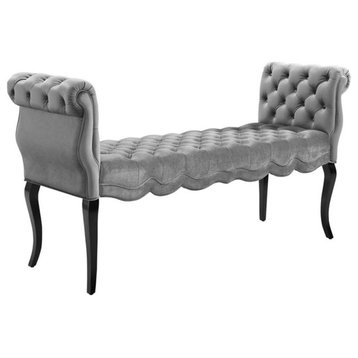 Modway Adelia Chesterfield Style Button Tufted Velvet Bench in Light Gray