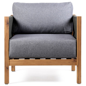 Sienna Outdoor Eucalyptus Lounge Chair in Teak Finish With Gray Cushions