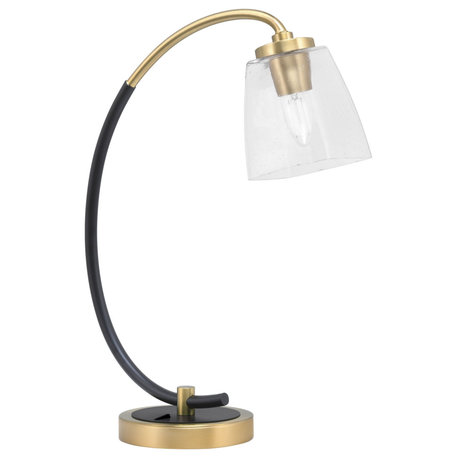 1-Light Desk Lamp, Matte Black/New Age Brass, 4.5" Square Clear Bubble Glass