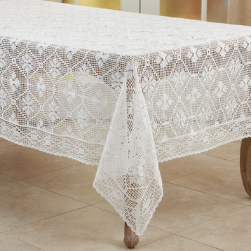 Delicate Crochet Tablecloth, White, 65"x140"