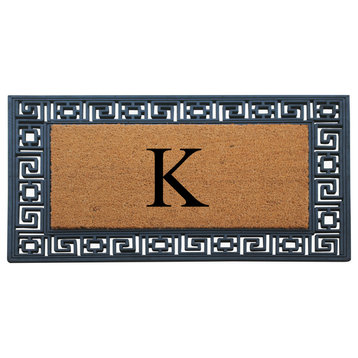 Rubber And Coir Greek Key Black Border 24"x36", Outdoor Monogrammed Doormat, K