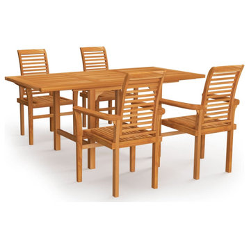 vidaXL Solid Teak Wood Patio Dining Set 5 Piece Garden Dinner Dinette Seat