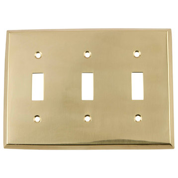 NW New York Switch Plate With Triple Toggle, Polished Brass