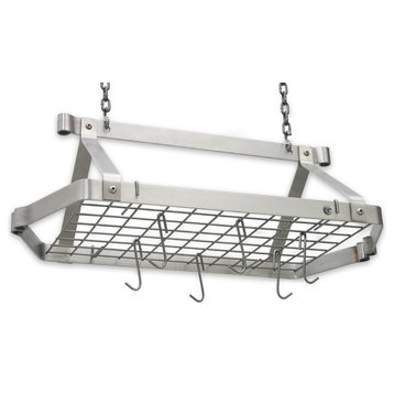 Handcrafted Retro Rectangle Pot Rack w 12 Hooks Stainless Steel