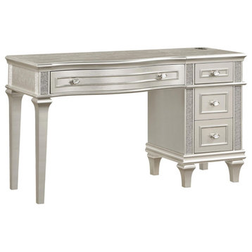 Evangeline 4-Drawer Vanity Table With Faux Diamond Trim Silver and Ivory