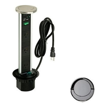 Sensio Pop Up Power Charging Station, 3-Socket 2-USB Outlets, Gun Metal