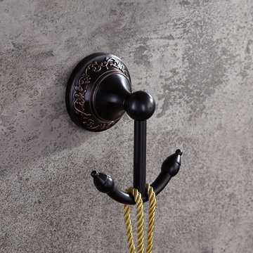 Bella Wall Mounted Double Robe Hook Antique Black Solid Brass