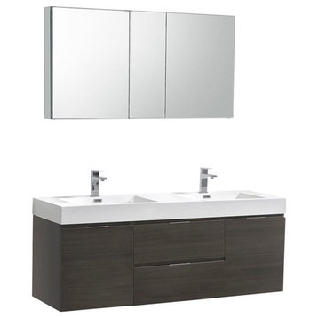 Fresca Valencia 60" Wall Hung Wood Bathroom Vanity with Double Sinks in Gray Oak