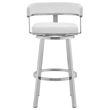 Cohen 26 White Faux Leather and Brushed Stainless Steel Swivel Bar Stool