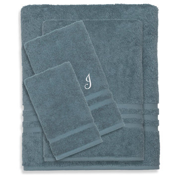 Denzi 4-Piece Towel Combination Set With Monogrammed Letter, J, Denzi Blue
