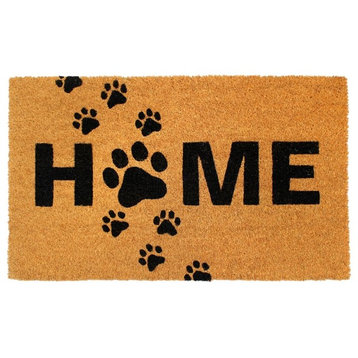 Black Machine Tufted Puppy Paws Home Coir Doormat, 18"x30"