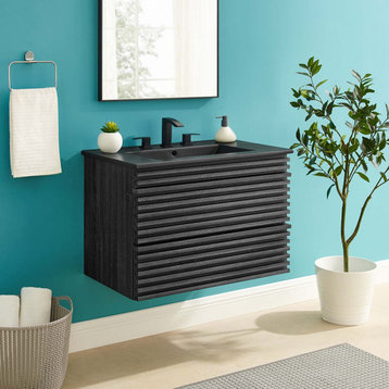 Render 30" Wall-Mount Bathroom Vanity, Charcoal Black
