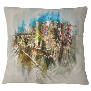 Villajoyosa Town Watercolor Cityscape Throw Pillow, 16"x16"