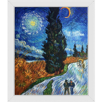 La Pastiche Road with Cypress and Star with Gallery White, 24" x 28"