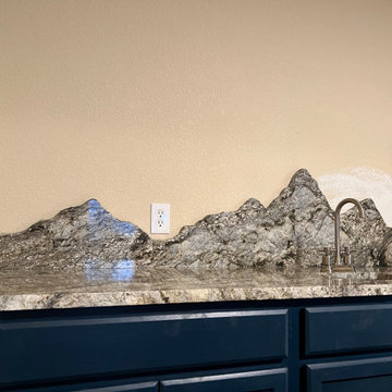 Granite Wet Bar With Custom Granite Mountain Backsplash