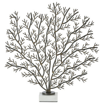 Cetus Coral Branch Metal Sculpture on Marble Base, Small