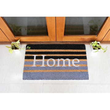 Gray Machine Tufted Home Striped Coir Doormat, 18"x30"