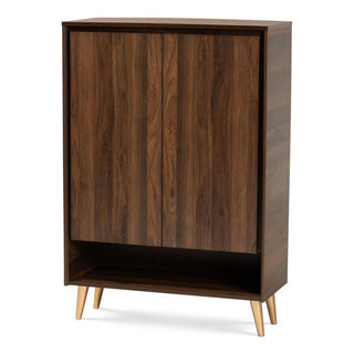 Landen Mid Century Modern Walnut Brown and Gold Finished