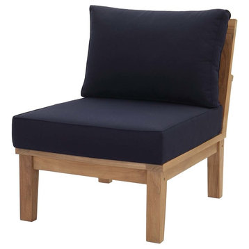 Modern Urban Living Outdoor Sofa Middle Chair, Wood, Navy Blue