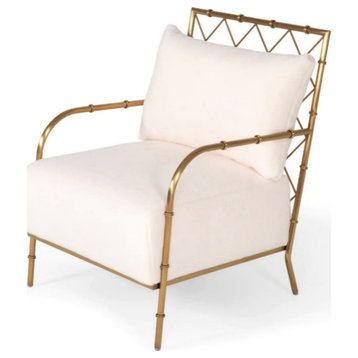 Natasha Glam White Velvet and Gold Accent Chair