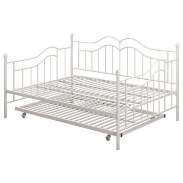 Full Over Twin Daybed, Metal Frame With Soft Curves on the Headboard, White