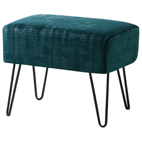 Textured Velvet Ottoman, Deep Teal