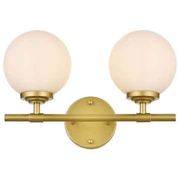Living District Ansley 2-Light Brass & Frosted White Bath Sconce